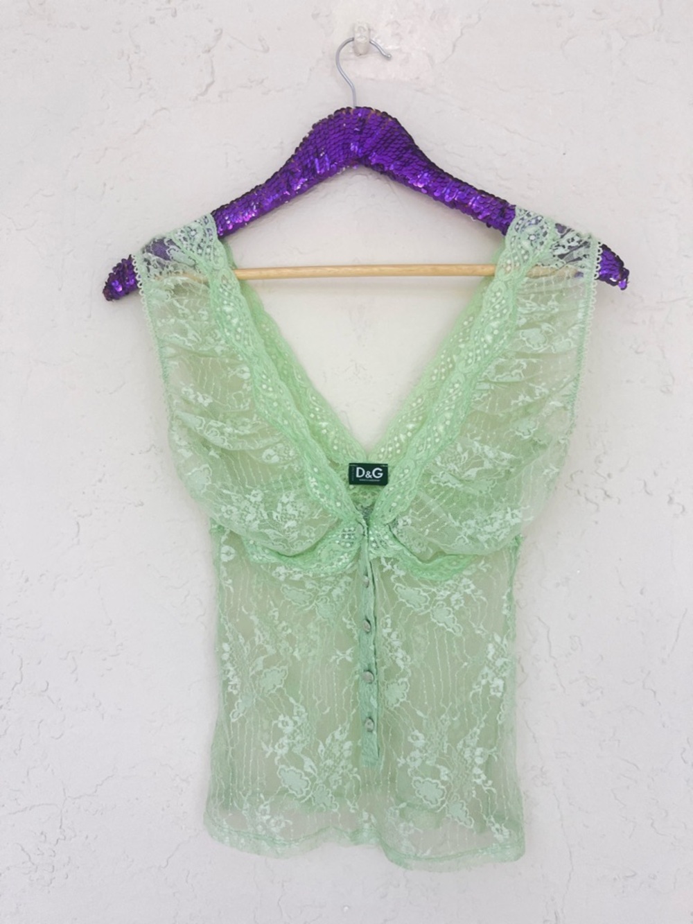 Dolce & Gabbana Mint Green Lace Sleeveless Top